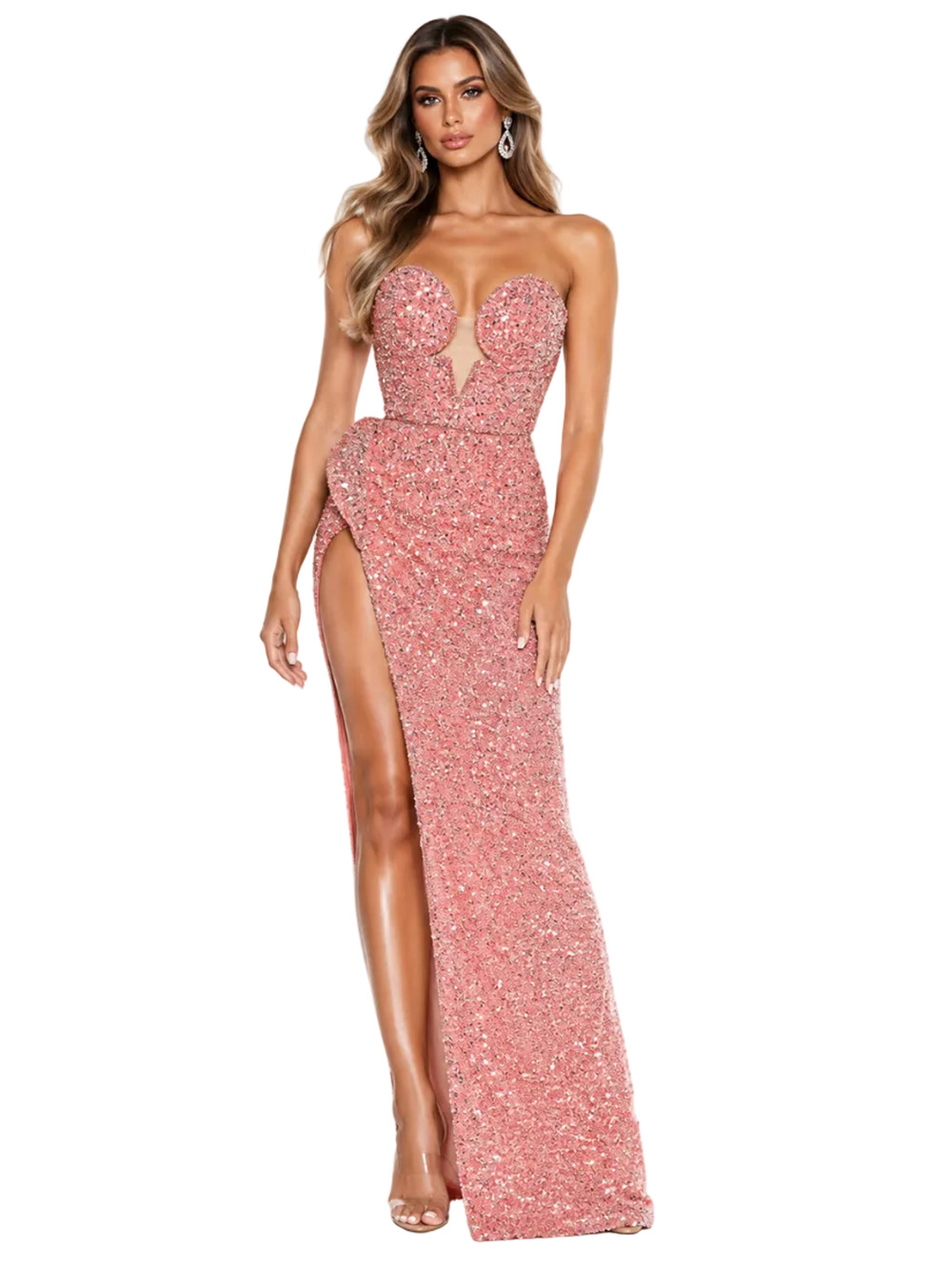 Portia & Scarlett PS23709C Pink Sequin Strapless Evening Gown – Size 6 / Medium
